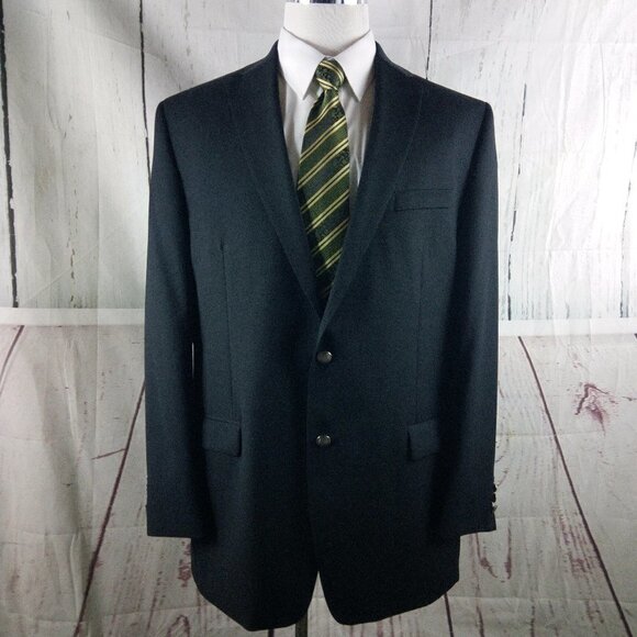Chaps 46L Wool Blend 2 Metal Button Black Suit Blazer Sport Coat - Picture 1 of 10